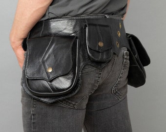 Men's Utility Belt with Large Side Pouches | Unisex Belt Bag | travel bet | Leather Burning man belt bag | Festival Belt with pockets