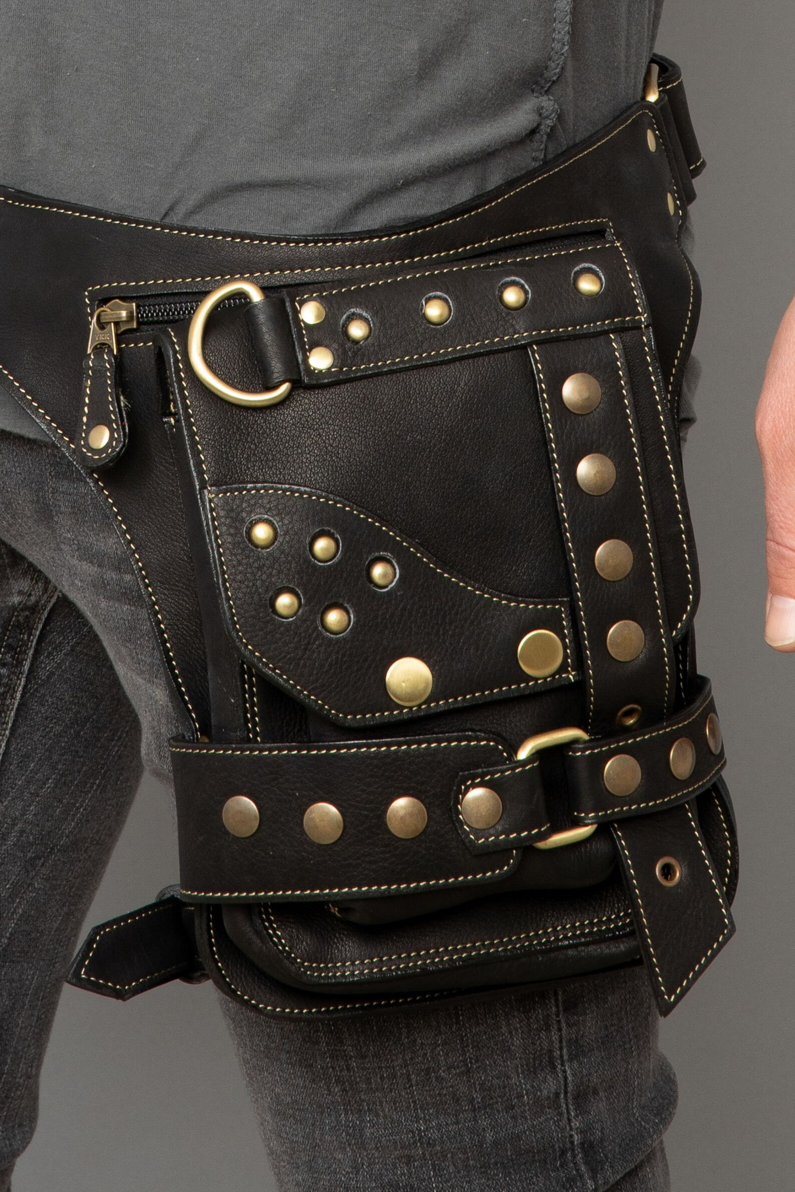 Brown Leather Utility Bag With Leg Strap Leg Harness Pouch Etsy