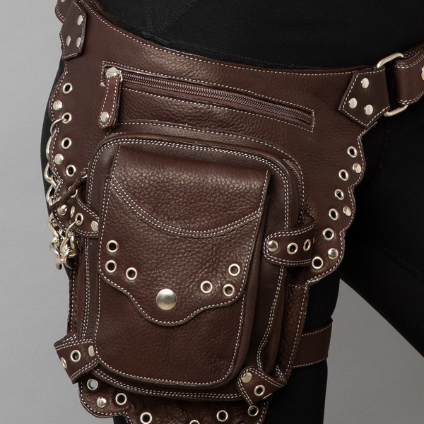 Leather Utility Bag with Leg Strap, Leather Biker Leg Bag, Leather Leg Bag, Women's Motorcycle Thigh Bag
