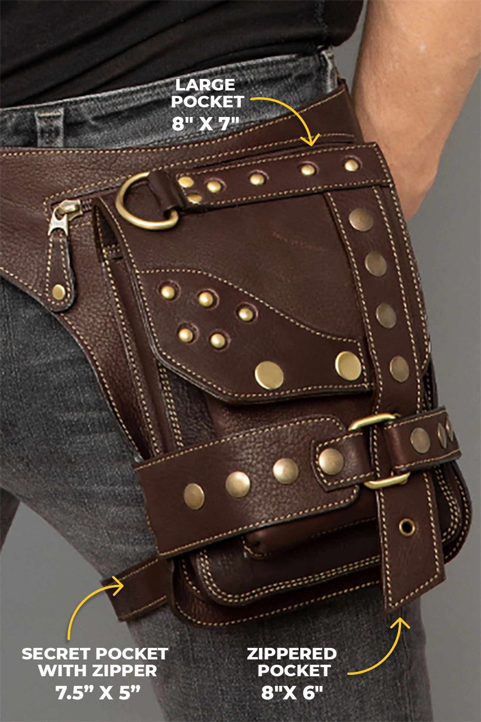 Brown Leather Utility Bag With Leg Strap Leg Harness Pouch Etsy