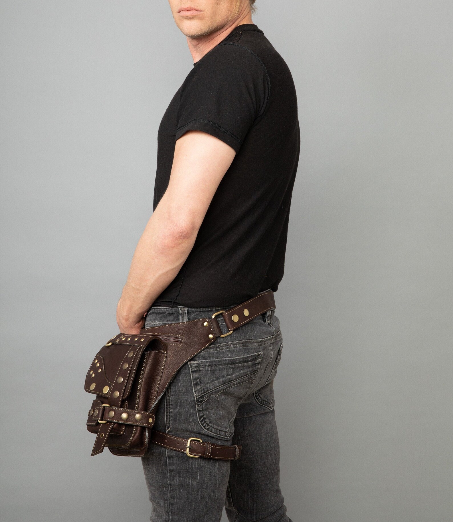 Brown Leather Utility Bag With Leg Strap Leg Harness Pouch Etsy