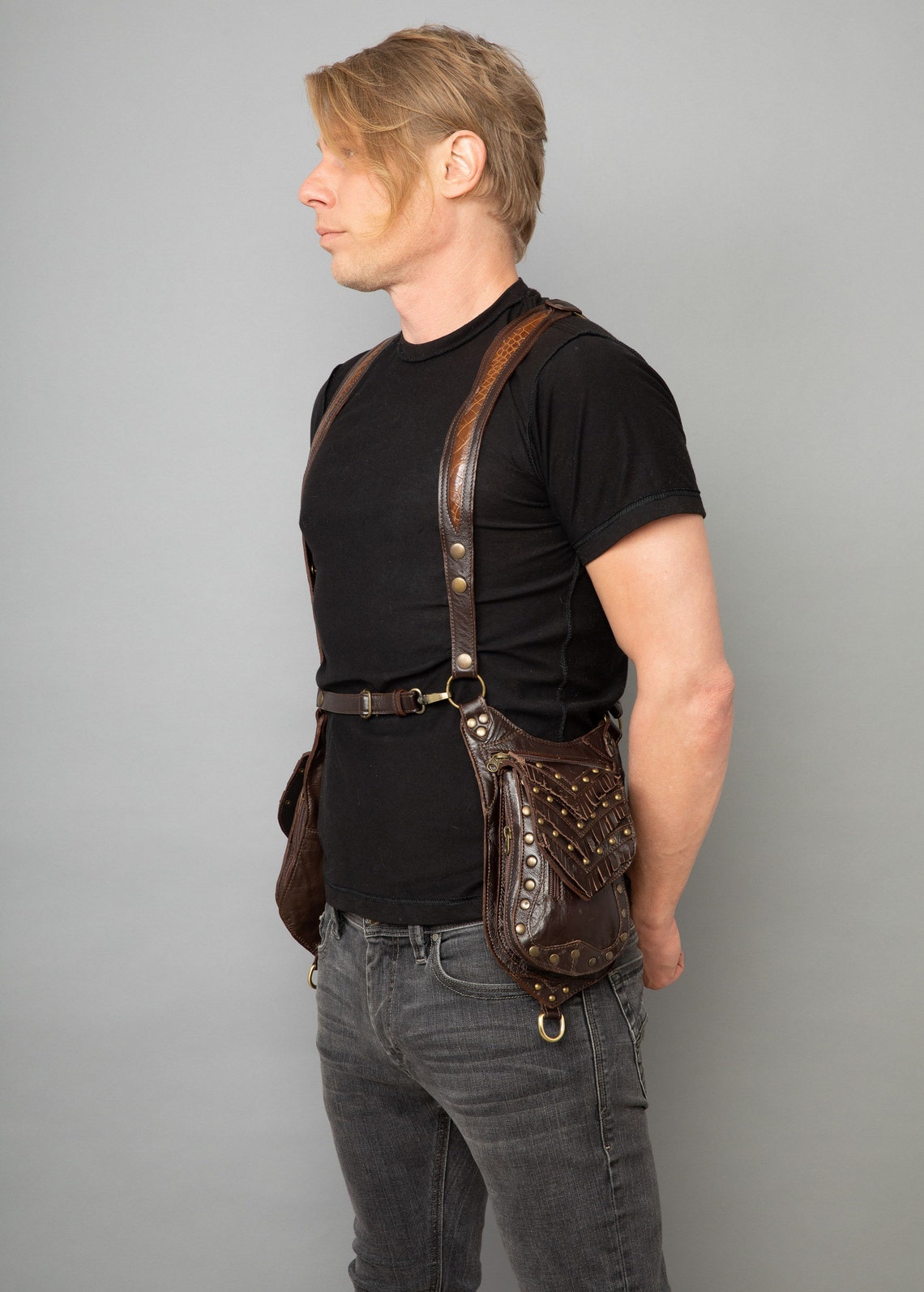 Genuine Leather Double Pouch Vest Style Shoulder Holster For Etsy