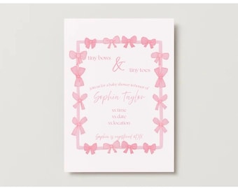 Customizable Downloadable Baby Shower Invitation, Pink, Bows, Girly