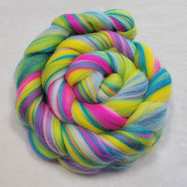 Multi-Colored Merino Combed Top - 100 grams - Neon - Wool Spinning Roving Fiber