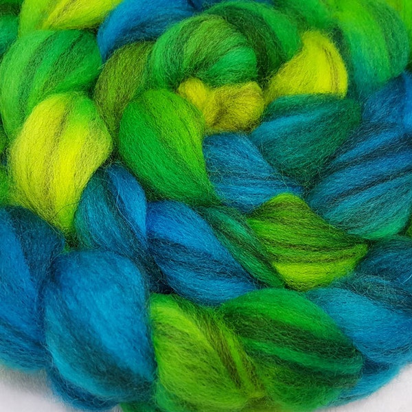 Hand gefärbt gemischte BFL 75 % White/25 schwarz - 4 Unzen - Türkis und Lime grün