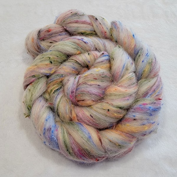 Taste The Rainbow Tweed Top - 80% South American Wool and 20 Viscose - 25-27 mic - 100 grams/3.5 ounces - roving - spinning - fiber