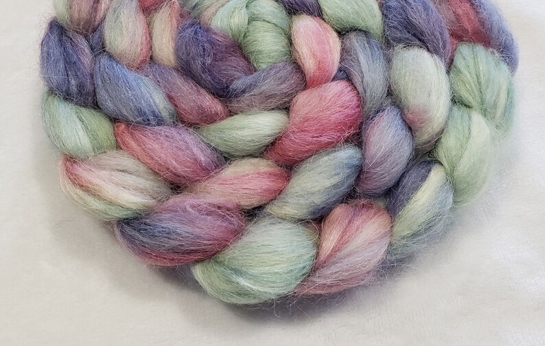 roving spinning Hand Dyed White Alpaca and Bleached Tussah Silk Top fiber 5050-100 grams3.5 ounces