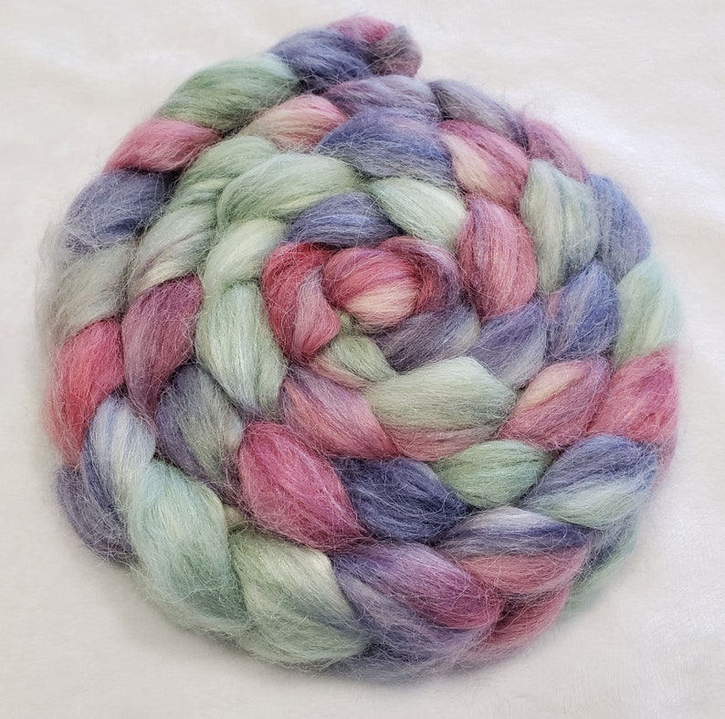 roving spinning Hand Dyed White Alpaca and Bleached Tussah Silk Top fiber 5050-100 grams3.5 ounces