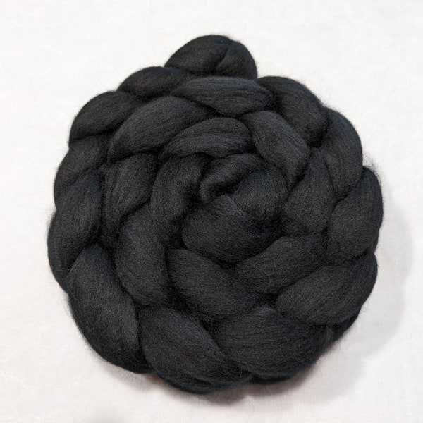 Dyed Merino Solid Black - 4 Ounces - top - roving - felting fiber - spinning fiber