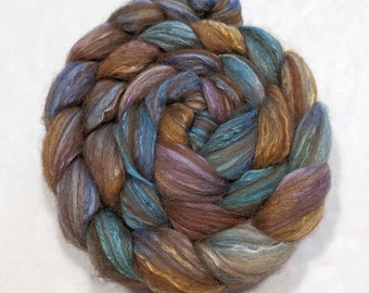 Hand Dyed Merino/Brown Alpaca/Camel/Mulberry Silk Combed Top - 40/20/20/20 - 100 gr/ 3.5 Ounces -  Roving - Spinning Fiber