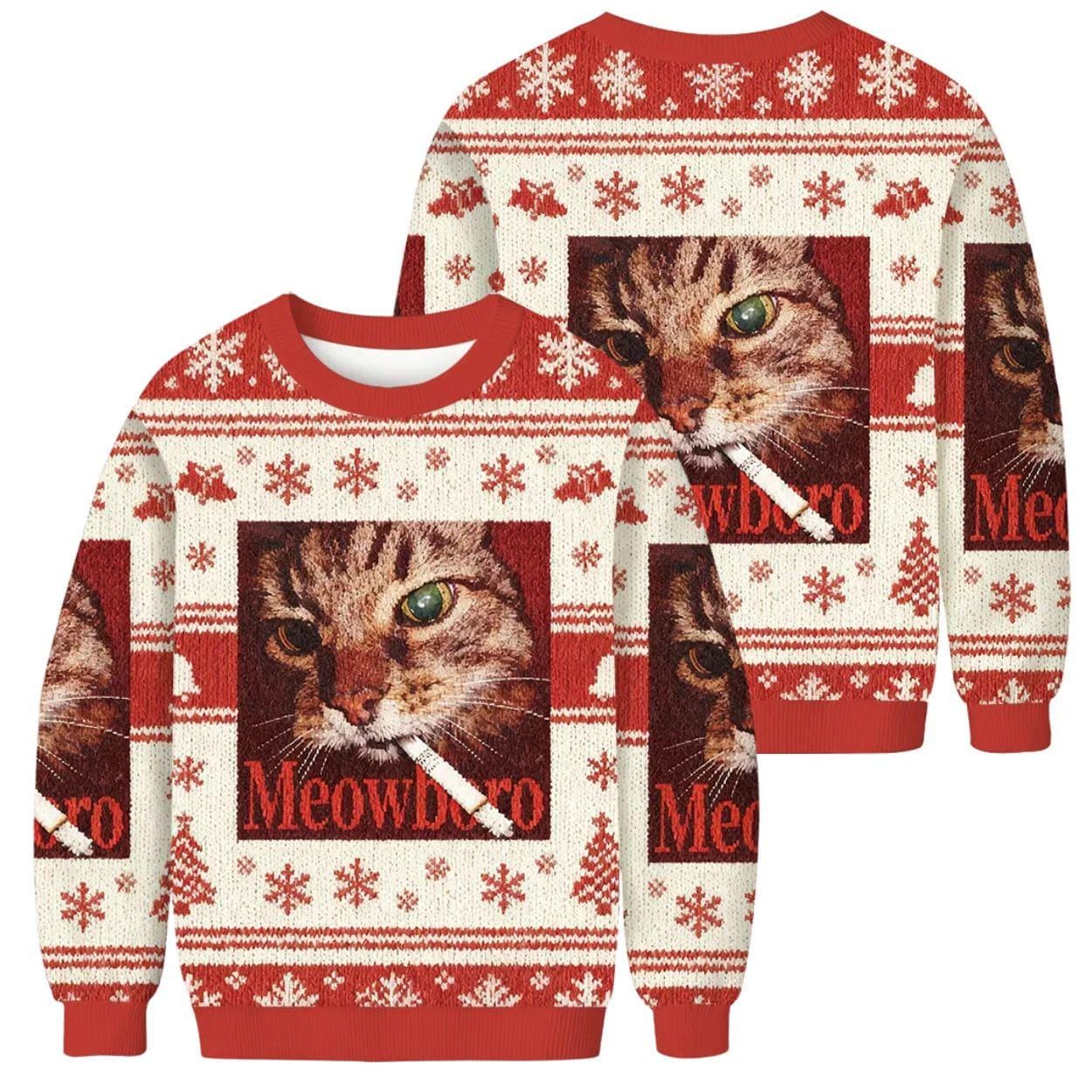 Sudadera Navideña Fea Con Meme De Gato Fumador Y Cerveza – Diseño Divertido Y Sarcástico