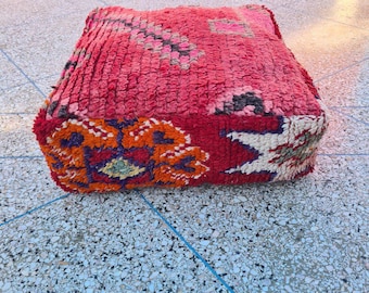 Vintage marokkanischer Boujaad Pouf - Handgemachter Berber Woll-Ottoman