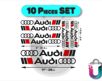 Set di adesivi Audi Racing: adesivi sportivi in vinile per cofano, portiere, minigonne