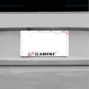 Marco de matrícula con diseño de flor de cerezo Sakura - Soporte metálico para matrícula, accesorio para coche, diseño floral, regalo para amantes de la naturaleza, cerezo japonés