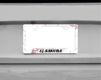 Sakura Cherry Blossom License Frame - Metal License Plate Holder, Car Accessory, Floral Design, Gift for Nature Lover, Japanese Cherry