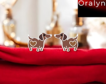 Sterling Silver Enamel Dachshund Stud Earrings: Dog Lover Jewelry