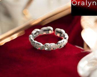 Sterling Silver Elephant Ring: Adjustable Minimalist Animal Jewelry