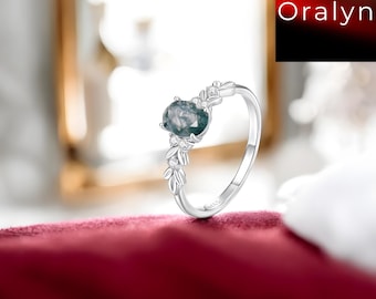 Anillo de ágata verde: piedra preciosa minimalista de plata de ley 925