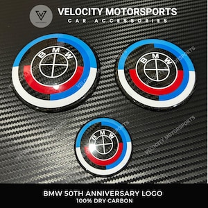 BMW 50th Anniversary Carbon Fiber Logo Emblem Cover - 82mm/74mm/45mm