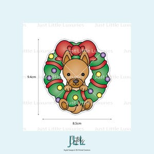 Christmas Dingo in Wreath Cookie Cutter and Fondant Stamp