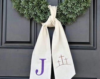 Ceinture chrétienne personnalisée | Accroche-porte monogramme personnalisé avec croix | Décoration de porte d'entrée Faith