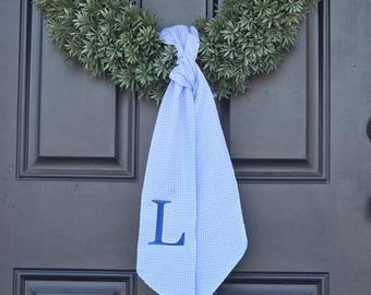 Ceinture couronne monogramme | Vichy bleu, initiale brodée