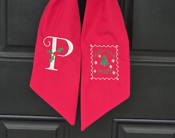 Ceinture couronne de Noël personnalisée - Noeud des fêtes de fin d'année au pôle Nord, ruban de couronne monogramme brodé