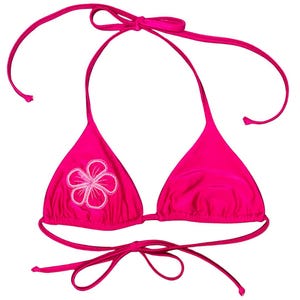 Handmade Magenta Triangle Bikini Top with Beaded Hibiscus Detail