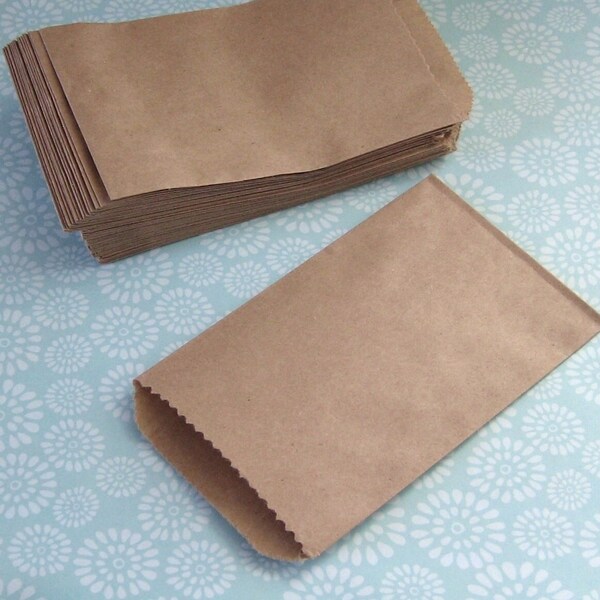 100 Small Kraft Bags 3x5 Flat Merchandise Bag, Wedding Candy Buffet, Utensil, Printable, Recyclable - 3 1/4 x 5 1/4 inch actual size