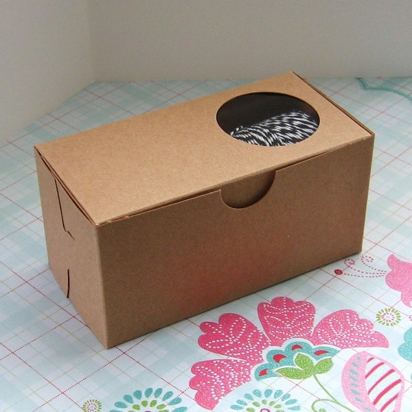 SALE 12 Kraft Mini Cupcake Boxes or Macaron Box Rectangle with Cutout Circle Window 5 x 2 1/2 x 2 1/2 inches 5 x 2.5 x 2.5