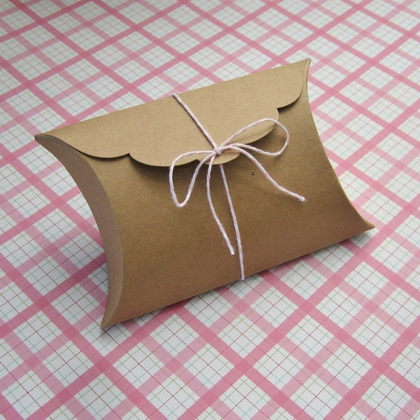 10 Scalloped Kraft Pillow Boxes 3.75 x 3.5 x 1.25 inches