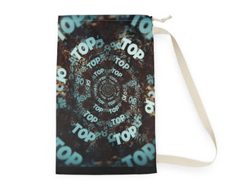 Top Spiral Typography Laundry Bag | Retro Grunge Text Pattern