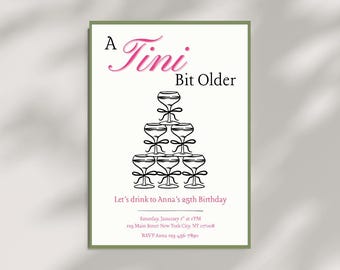 Martini Birthday Invitation | Tini Bit Older, Pink Template (Digital Download)