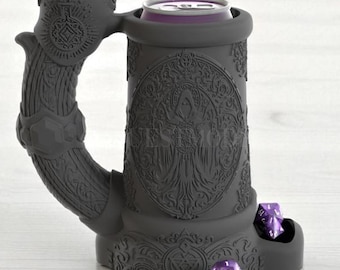 Dark Sorcerer Dice Tower & Can Cozy – Gothic DND Drink Holder, Fantasy RPG Gift, Dungeon Master Accessory, Dice Roller Mug