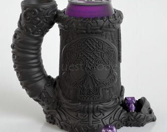 Runic Skull Dice Tower & Drink Holder – Gothic DND Accessory for RPGs, Fantasy Dice Roller Mug, Dungeons and Dragons Gift, Tabletop Decor