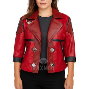 Handmade Vi Arcane Cosplay Jacket | LOL Enforcer Red Leather Costume | League of Legends Women&#39;s Cosplay Outfit Jacket