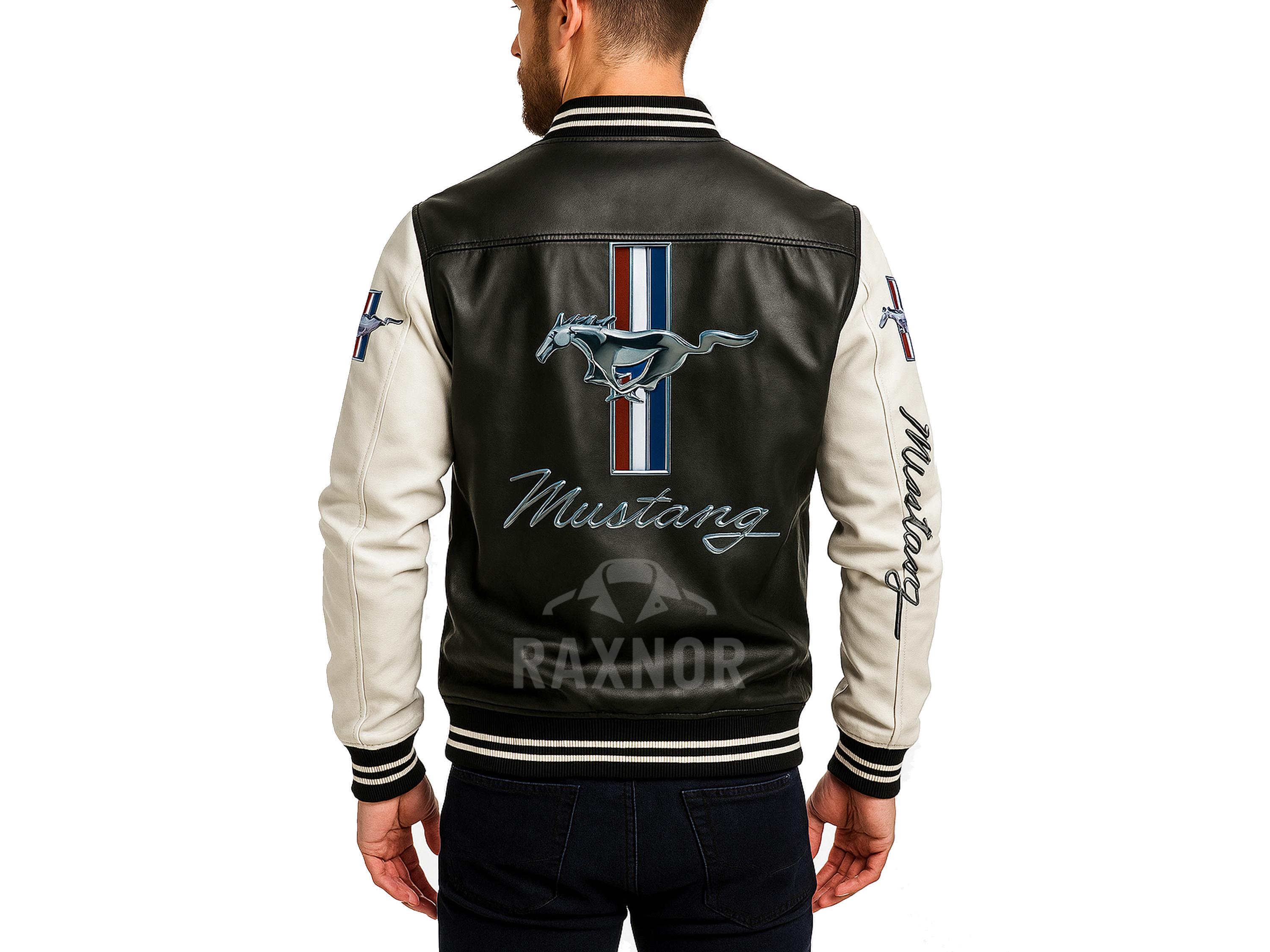 Handmade Mustang Leather Jacket – Men's Racing Bomber Varsity
