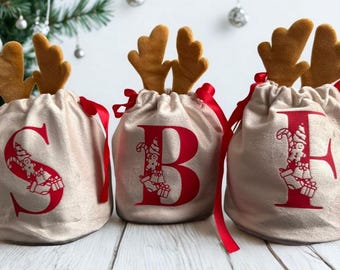 Personalised Christmas Reindeer Gift Bag | Velvet Treat Bag