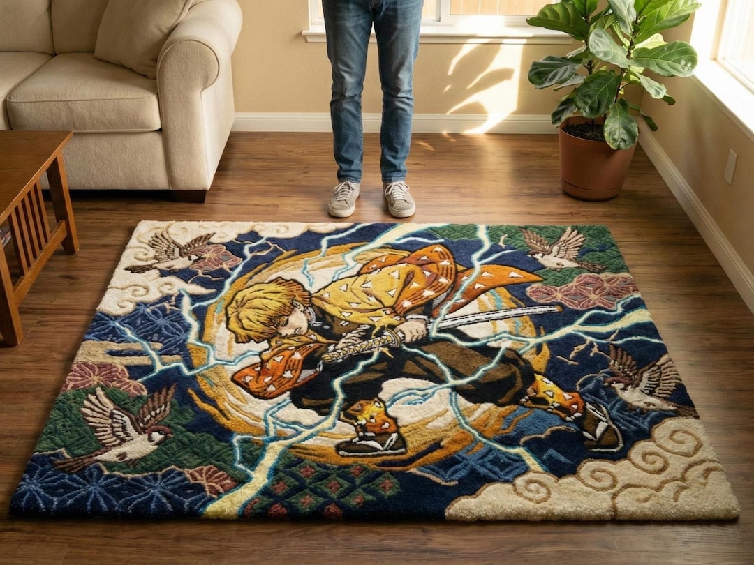 Hand-tufted Anime Warrior Rug | Blended Wool Action Scene Carpet | for ...