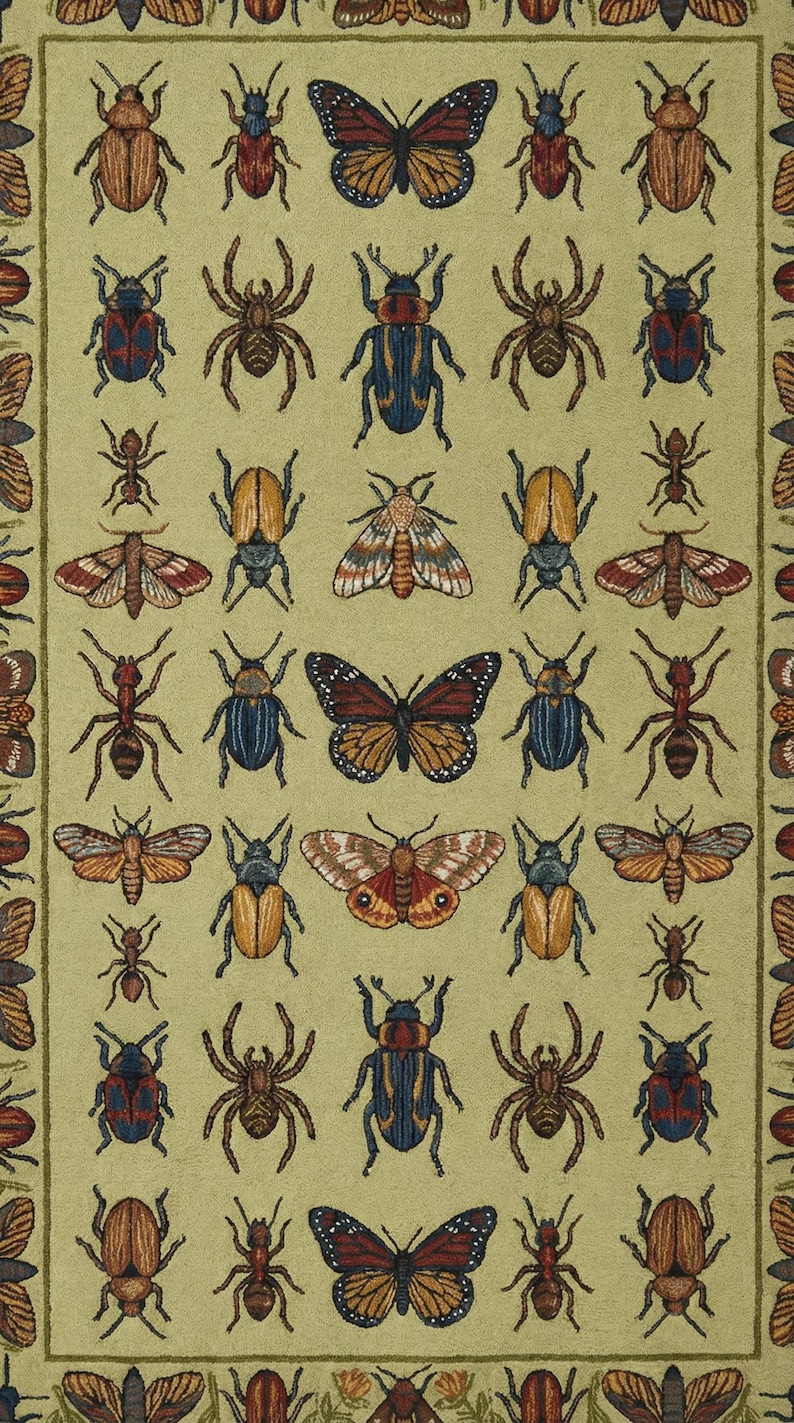 Biology Rug Design Hand Tufted Biology Illustration Rug - Vintage Bug & Butterfly Pattern ...