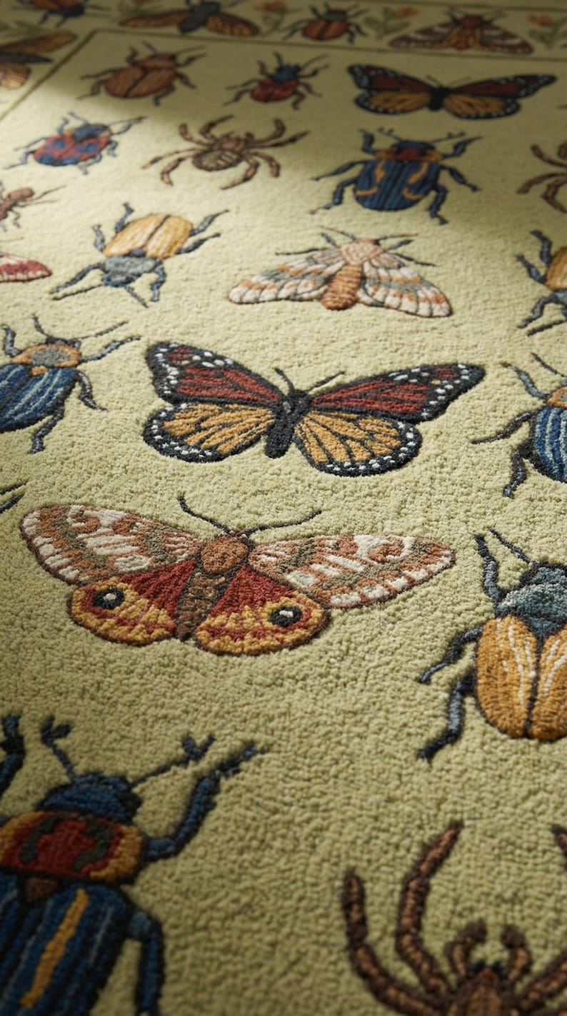 Biology Rug Design Hand Tufted Biology Illustration Rug - Vintage Bug & Butterfly Pattern ...