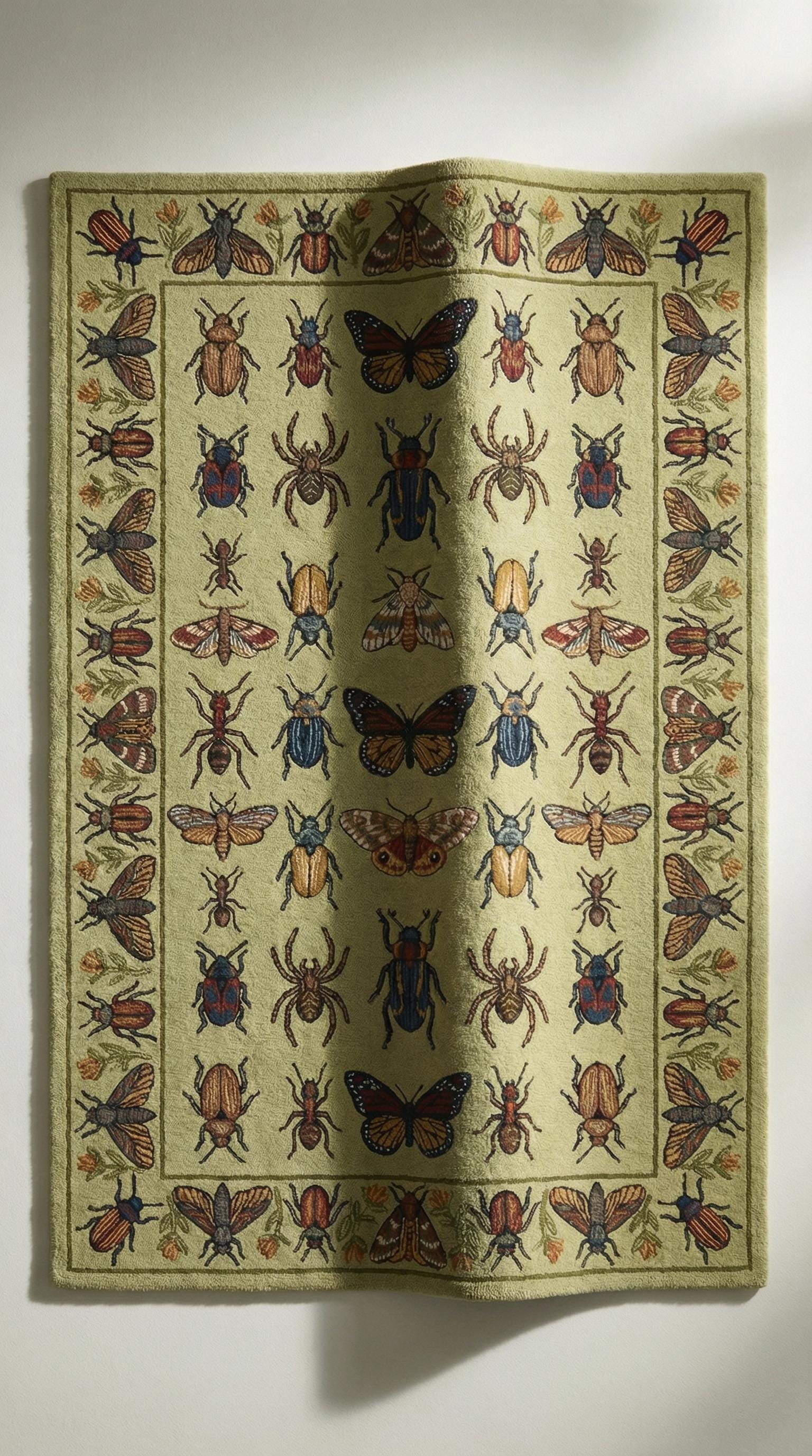 Biology Rug Design Hand Tufted Biology Illustration Rug - Vintage Bug & Butterfly Pattern ...