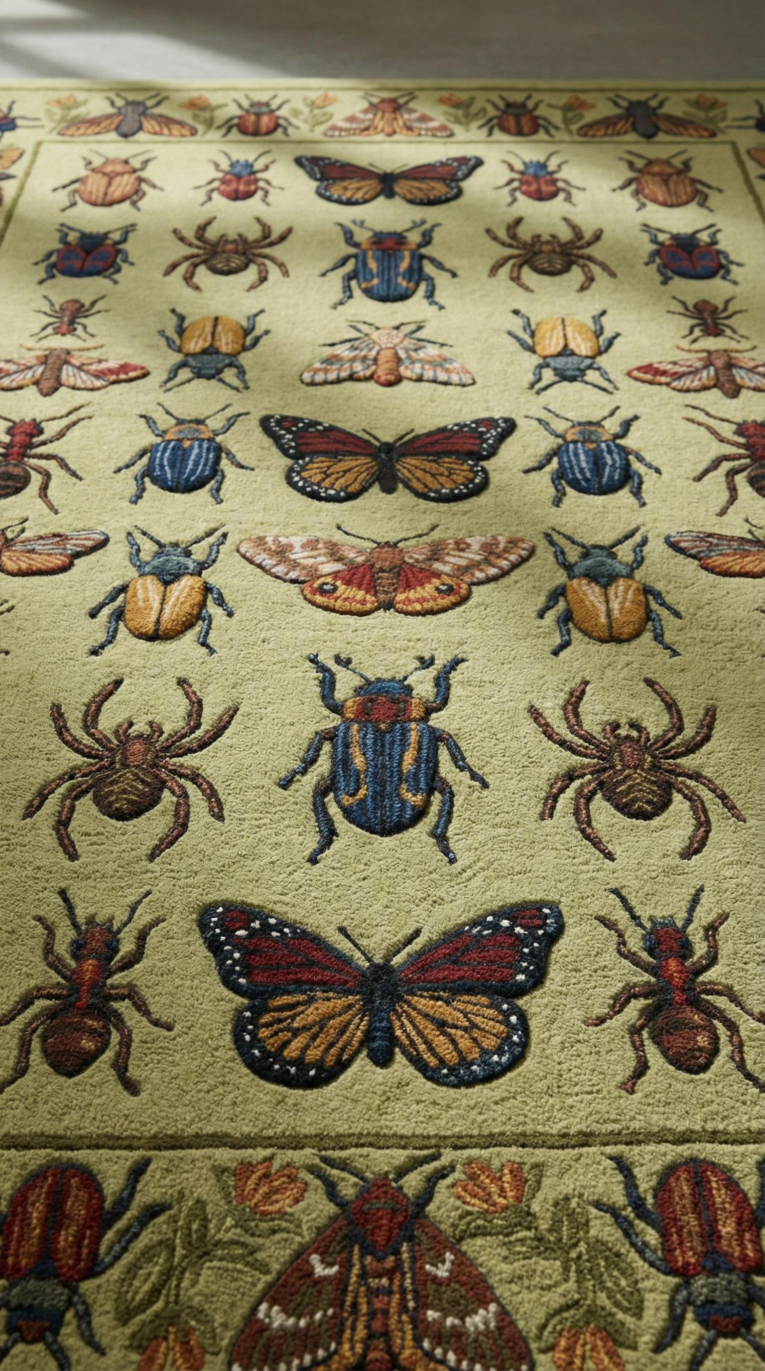 Biology Rug Design Hand Tufted Biology Illustration Rug - Vintage Bug & Butterfly Pattern ...