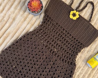 brown crochet beach dress Claudia Crochet Midi Dress CHOCOLATE BROWN / XS main image 0