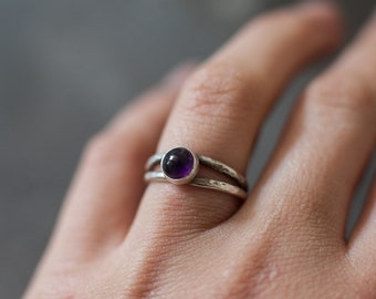 Amethyst Ring For Women, Amethyst Ring Silver, Amethyst Ring Band, Double Band Ring, Sterling Silver Ring With Stone, Silver Ring Gemstone