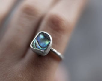 Abalone Ring For Women, Mother Of Pearl Ring In Sterling Silver, Handcrafted Sterling Silver Gemstone Ring - Gift For Womens Birthday