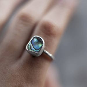 Abalone Ring For Women, Mother Of Pearl Ring In Sterling Silver, Handcrafted Sterling Silver Gemstone Ring - Gift For Womens Birthday