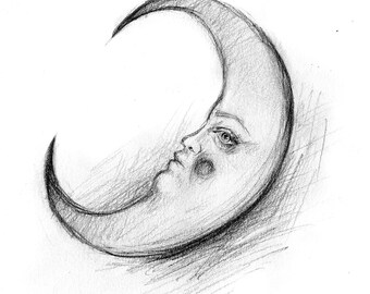 Crescent Moon Print, Moon Art, Modern Art Print, Illustration Print, Illustration Art, Home Print, Bedroom Wall Art, Bedroom Wall Decor
