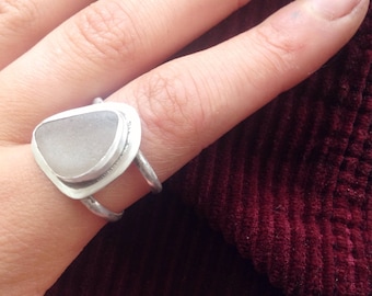 Recycled Silver Seaglass Ring Uk, Ocean Ring For Women - Personalized Ring for Women