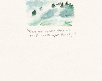 Tree Watercolor Fine Art Painting Fine Art Print Nature Quotes Kitchen Art Print Trees Poems Quote Minimalist Art Minimalist Watercolor